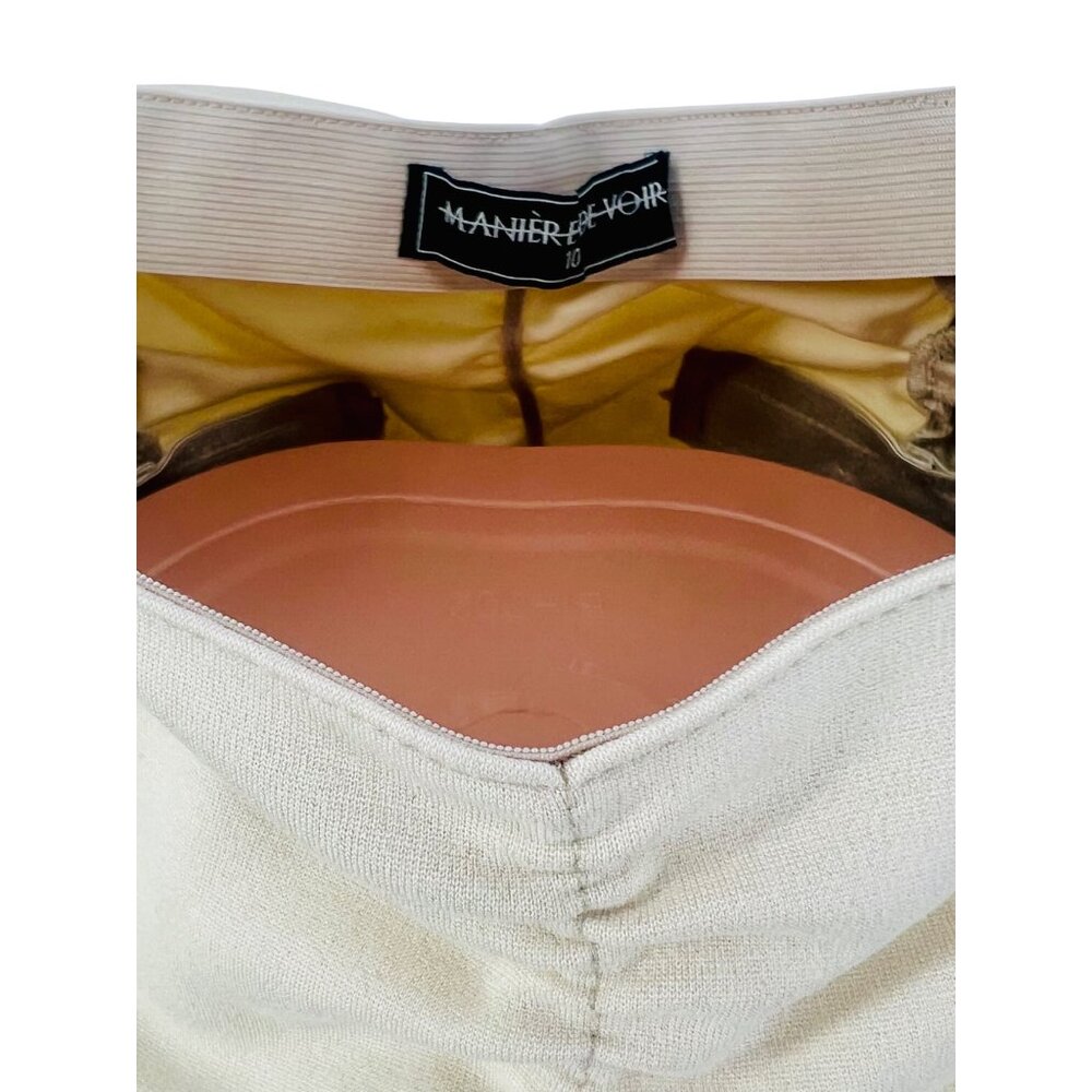 maniere de voir Beige Cream Ruched Vegan Leather Mini Skirt - Picture 13 of 16